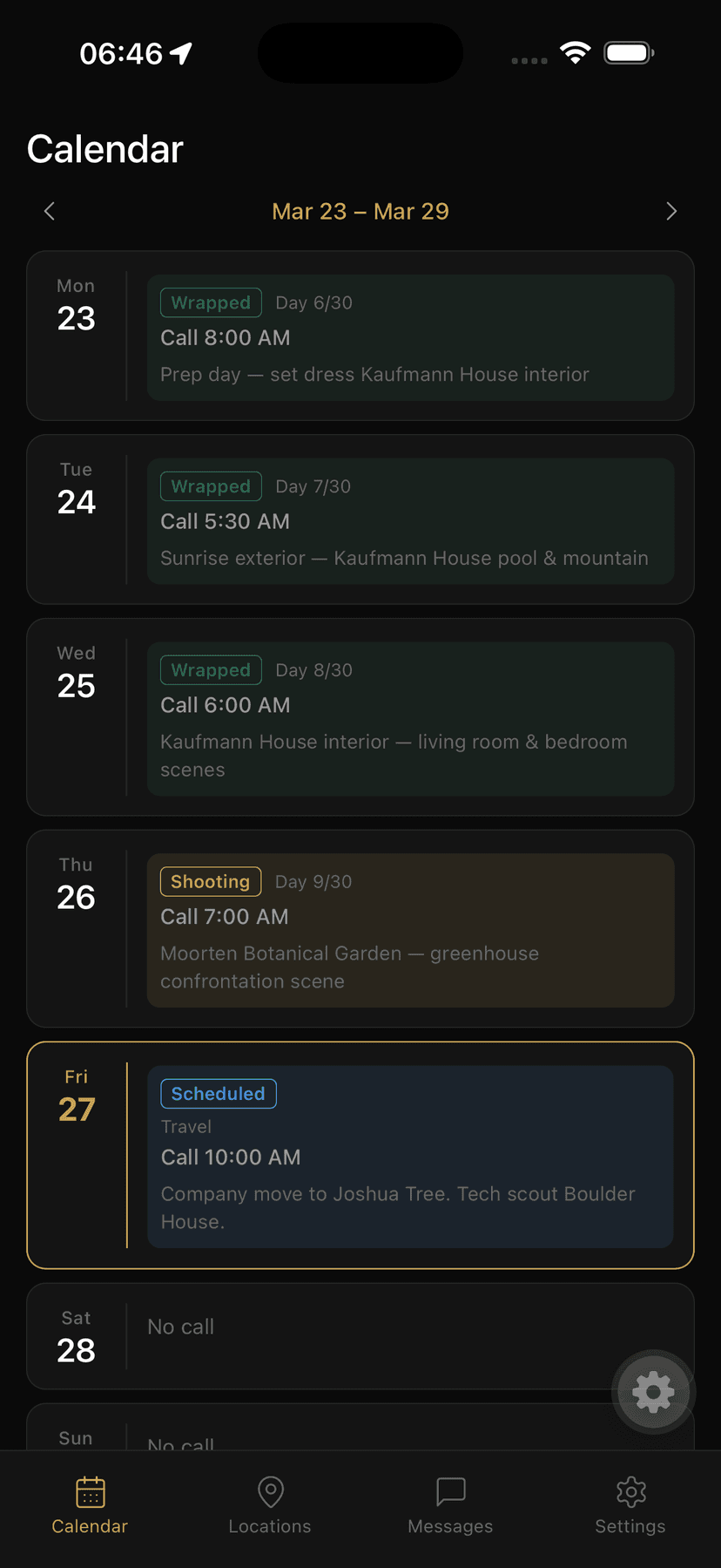 Production Calendar screenshot