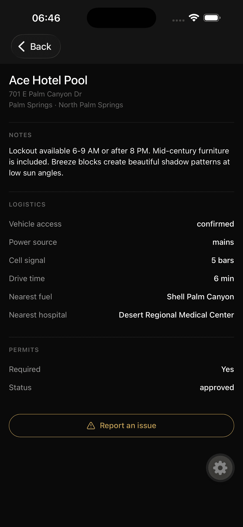 Location Details screenshot